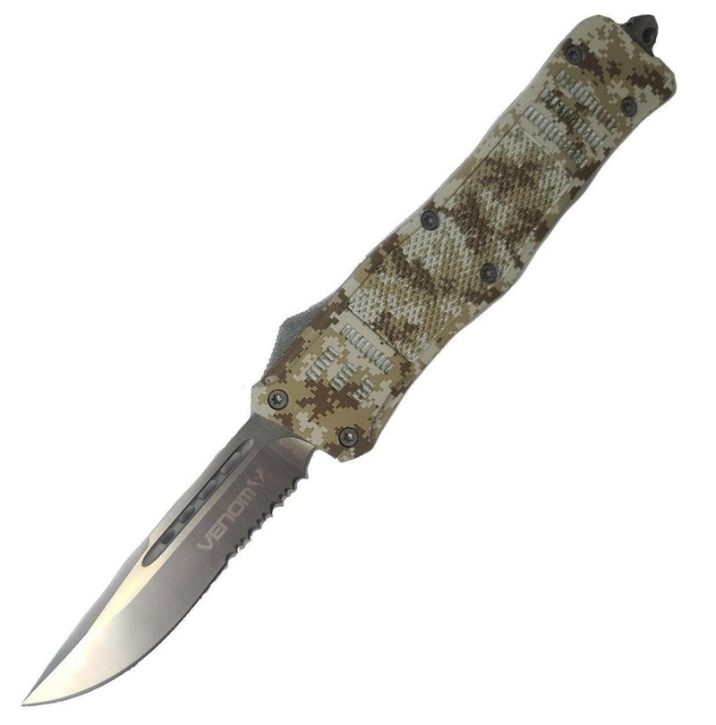 Venom 4TR Desert Fox Camo Edition OTF Knife - Satin Drop Point Partial Serr Camo Models Southern Sporting Goods LLC