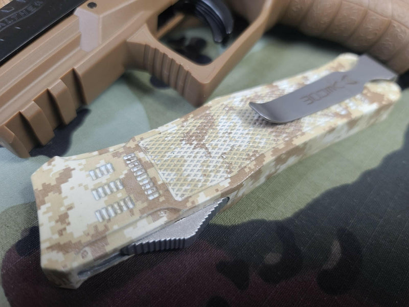 Venom 4TR Desert Fox Camo Edition OTF Knife - Satin Drop Point Partial Serr Camo Models Southern Sporting Goods LLC