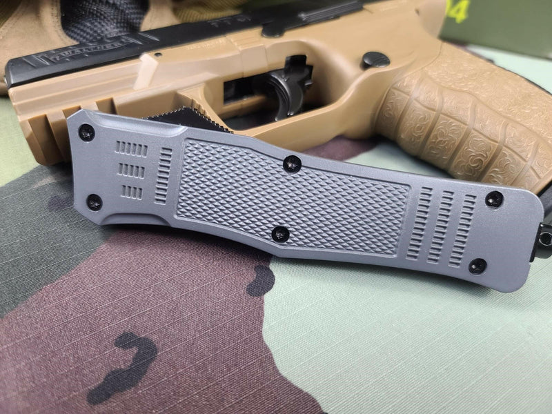 Venom 4TR Battlle Gray Auto OTF Knife - Black Drop Point Plain OTF Southern Sporting Goods LLC